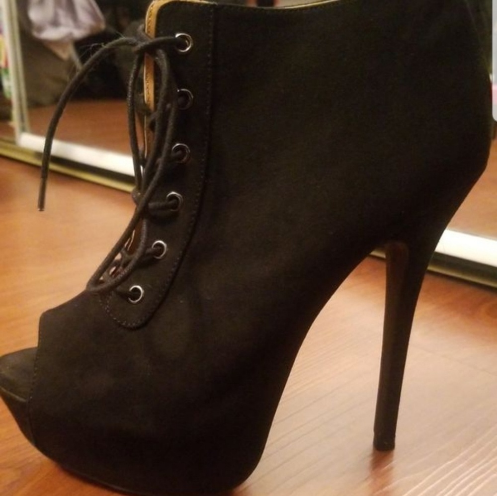 Lace bootie heels